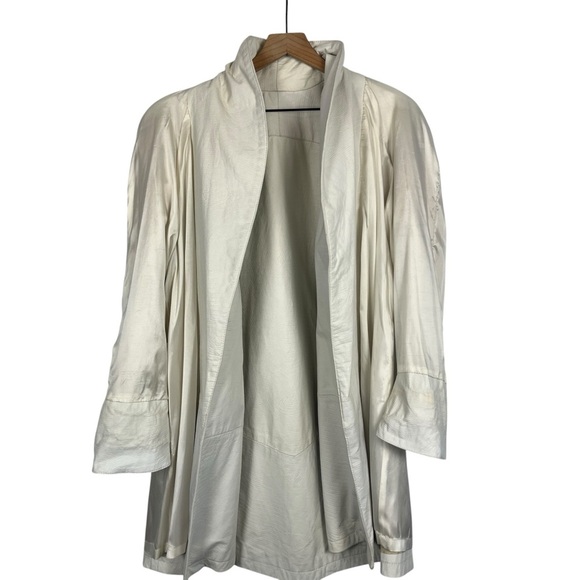 VTG 80s VAKKO Womens Embossed Leather Coat White Open Front Small Oversized - Picture 10 of 14